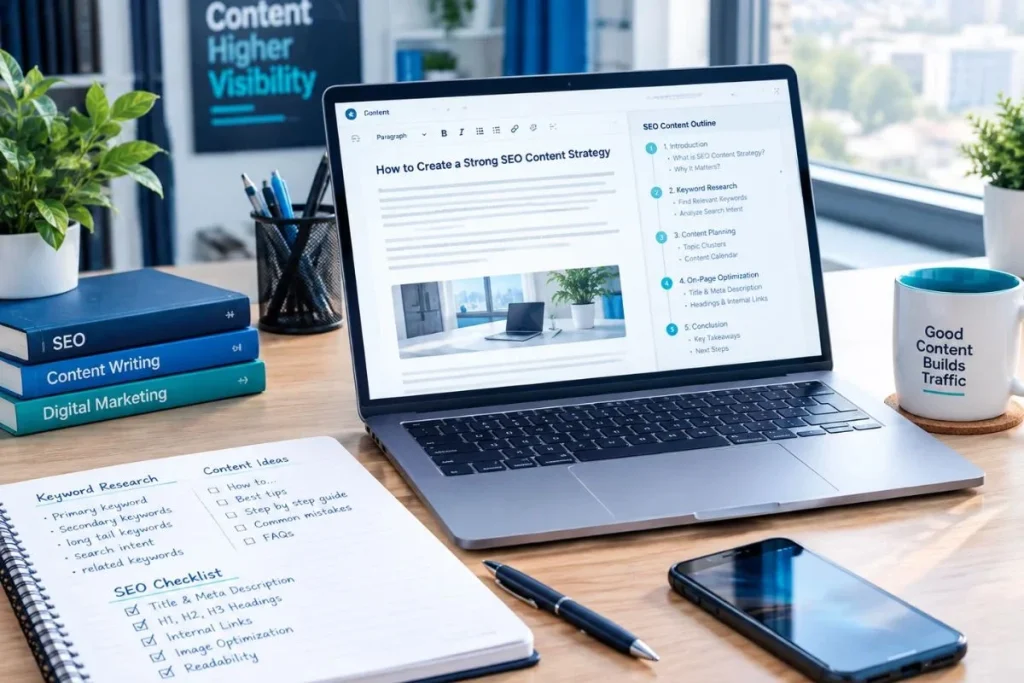 Professional SEO content writing and guest posting workspace