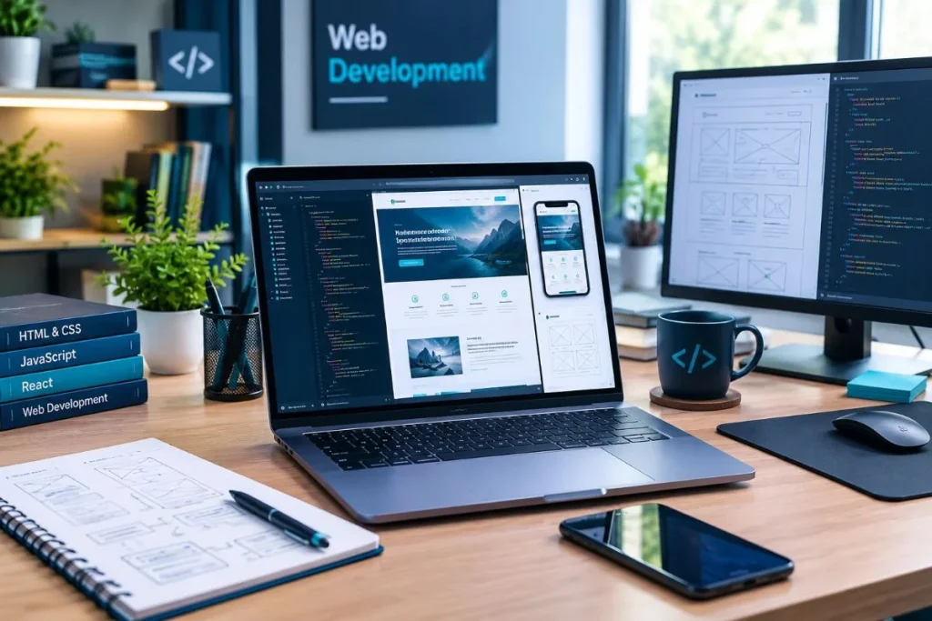 Modern web development workspace for building responsive, user-friendly websites