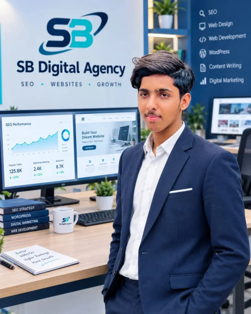 Shifaullah Bhoon, Founder and Owner of SB Digital Agency, in a modern digital agency office